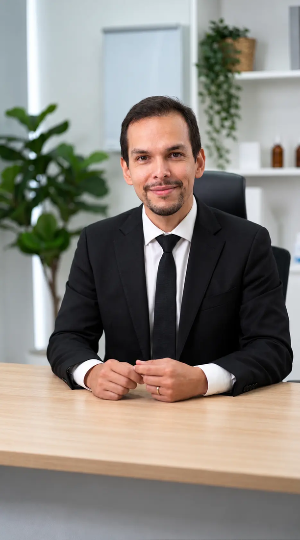 Dr. Mailson Lopes de terno em sua mesa de trabalho